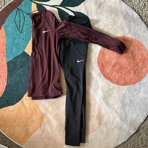 Nike Burgundy Top and Black Leggings Set